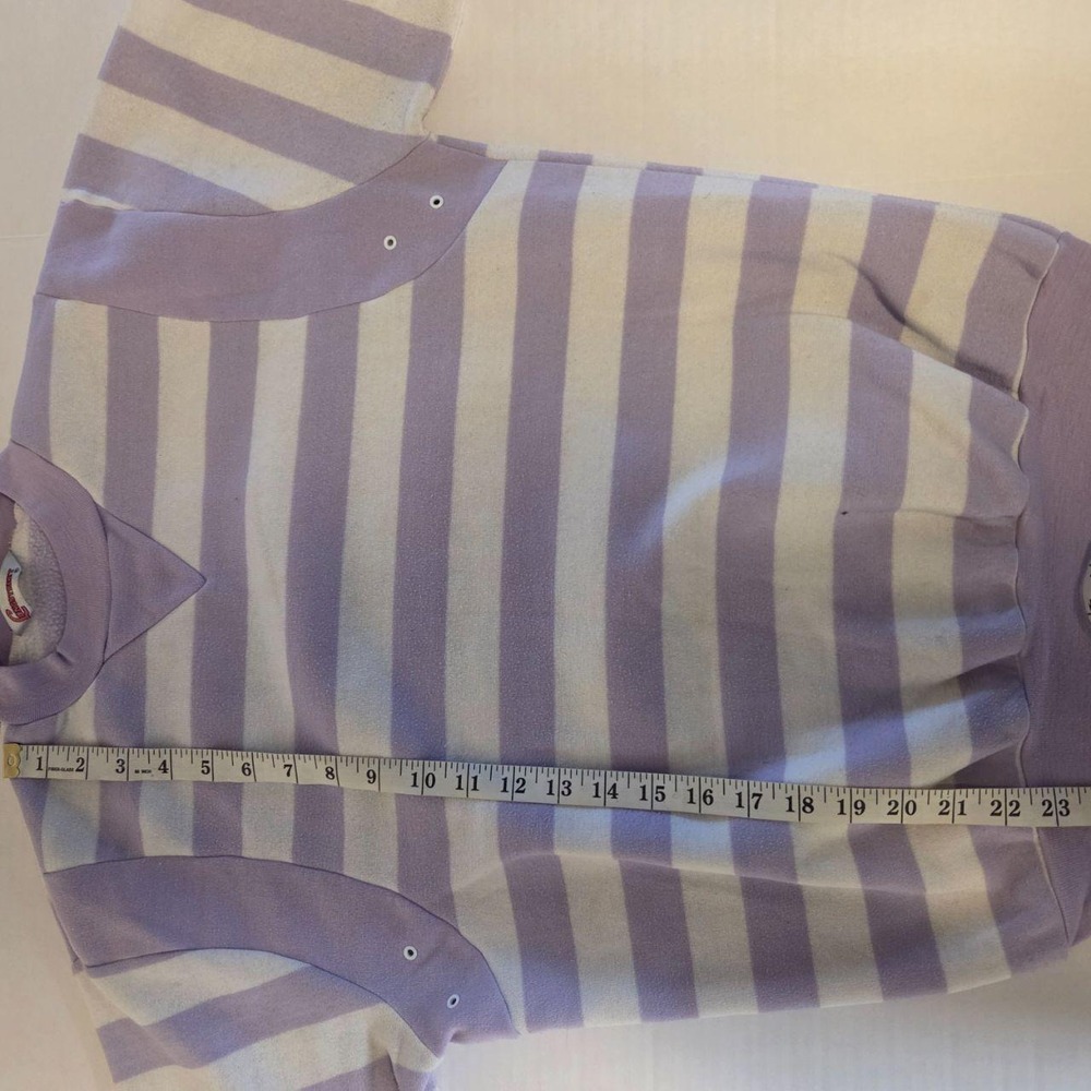 Vintage Longstreet Striped Sweatshirt Purple White V-Stitch Crewneck Pullover - Picture 5 of 6